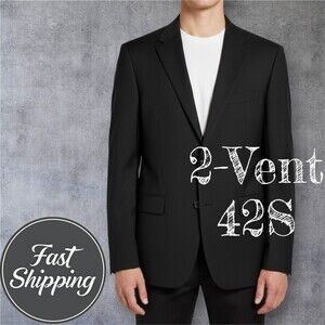 $450 TOMMY HILFIGER Mens Blazer Sport Coat 2-Button Jacket 42S Black WOOL Blend